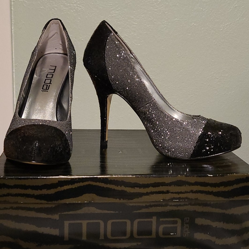 Black & silver sparkle heels